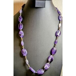 Genuine Amethyst & Jadeite Stone 28" Toggle Clasp Necklace